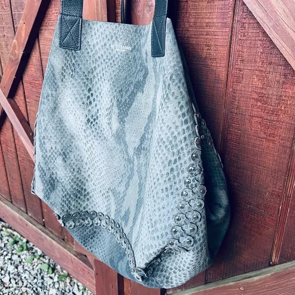 Rare! Henri Bendel Reversible Astrid Large Black Leather With Snakeskin Hobo Bag - Picture 11 of 16